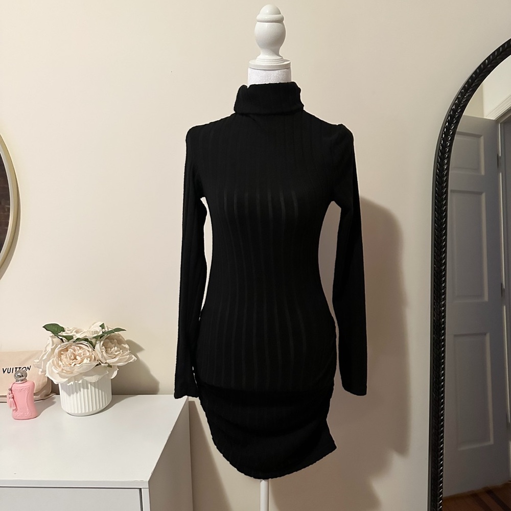 Black Ribbed Bodycon Long Sleeve Mini Dress